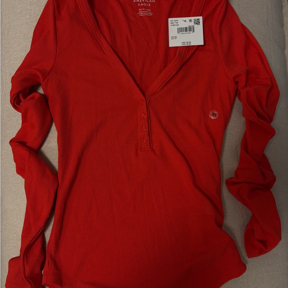 American Eagle Outfitters Vibrant Red Long Sleeve Top